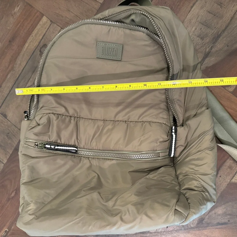 BLUZEN Puffer Backpack Quilted Nylon Olive Green Lightweight Carry All‎ Bag